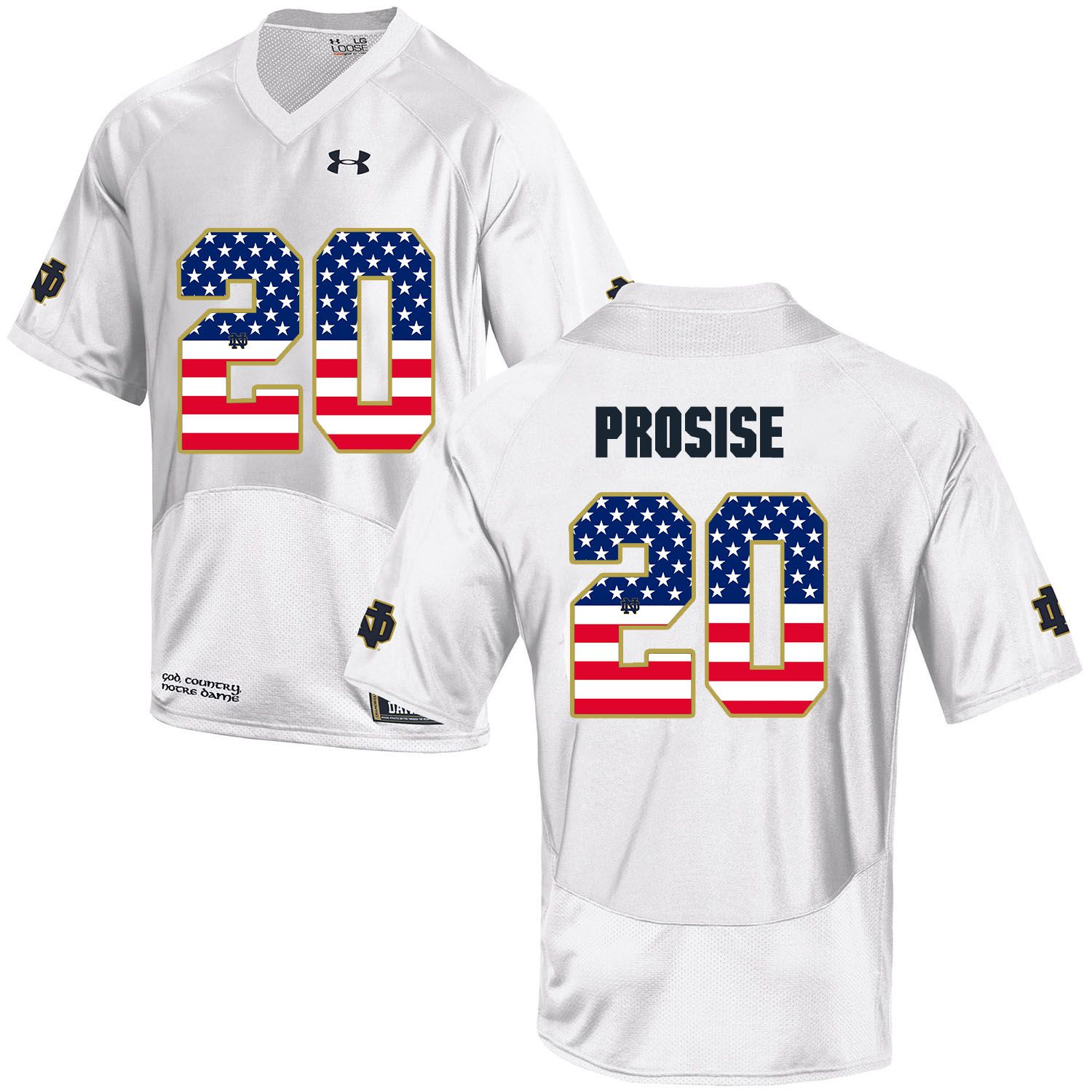 Men Norte Dame Fighting Irish #20 Prosise White Flag Customized NCAA Jerseys->->Custom Jersey
